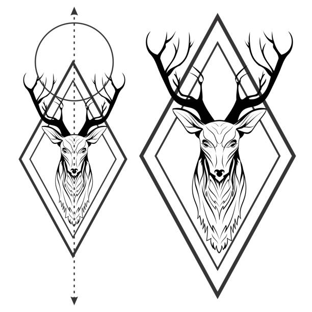 Deer Head Tattoo Geometric Figures Stock Illustration - Download Image Now  - Abstract, Animal, Animal Body Part - iStock