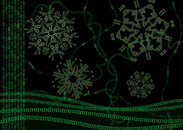 digital de invierno con valores binarios snowflakes horizontal - morpheus fotografías e imágenes de stock