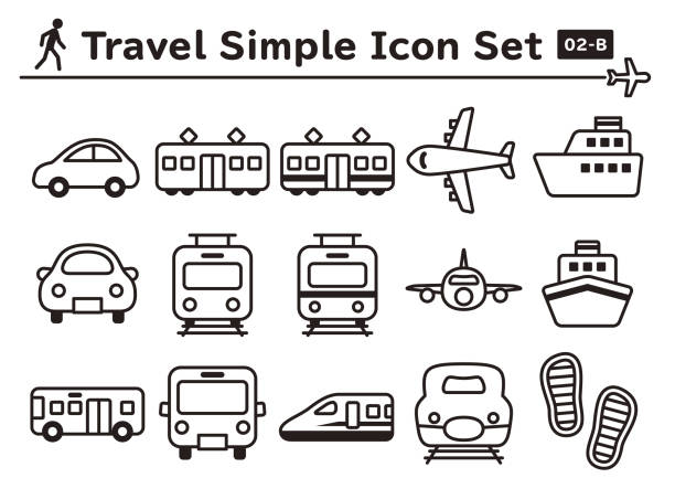 ilustrações de stock, clip art, desenhos animados e ícones de simple and cute icon set for travel - car computer icon symbol side view