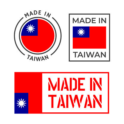 made in Taiwan labels set, Republic of China product emblem