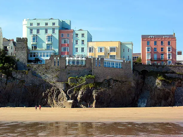 Seafront houses and hotels, Tenby, south Wales, UK