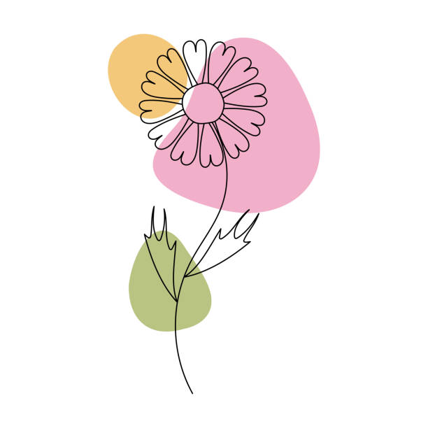 色付きの斑点のあるラインアートのスタイルの花 - line art flower backgrounds single flower点のイラスト素材／クリップアート素材／マンガ素材／アイコン素材