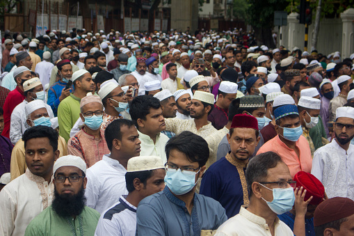 People are waiting for Eid prayers at the High Court National Eidgah.This pictures were taken from High Court National Eidgah Dhaka 3 May 2022.