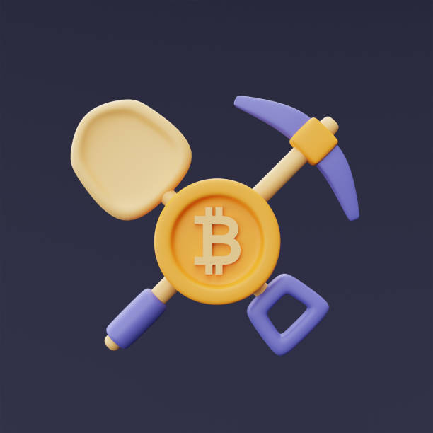istock Bitcoin mining concept with Pickaxe,Shovel and Golden bitcoin coin,Cryptocurrency,blockchain technology,minimal style.3d rendering. 1395472692