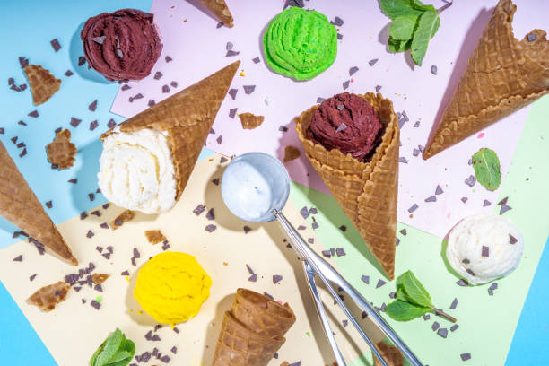istock Colorful ice cream in waffle cones 1395473315