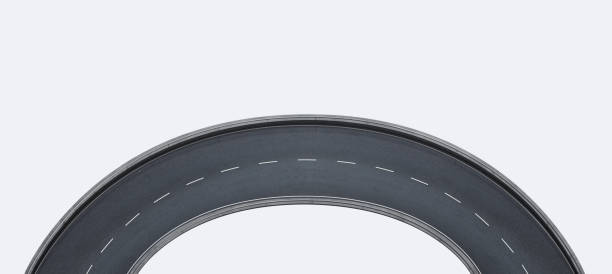 Top angle view of curvy asphalt road stock photo