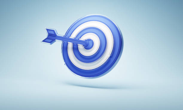 istock Glossy design blue arrow aim to dartboard target 1395473384