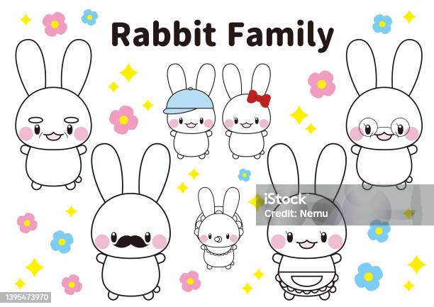 Sweet Rabbit Family Cute White Rabbit Family Set Stock Illustration - Download Image Now ...