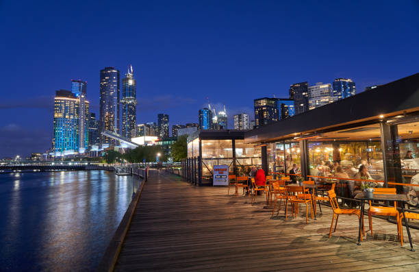 The Yarra River and Cafe and Bar along Southbank. stock photo
