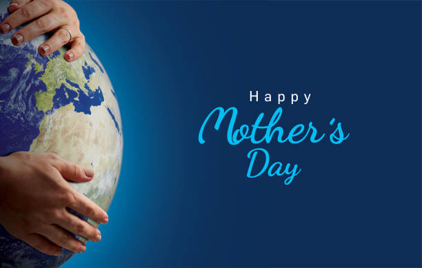 mother's day-konzept - human pregnancy earth globe mother stock-fotos und bilder