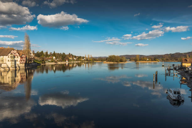 The Rheinsee in Stein am Rhein, on the left the monastery of St. Georg, on the horizon the Island of Werd, Canton Schaffhausen, Switzerland
