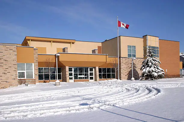 This building is an elementary school in Canada under the snow.