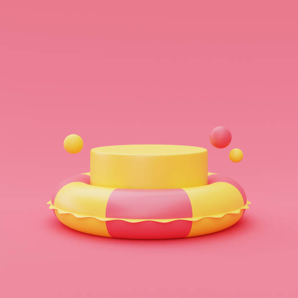 istock 3d rendering of Inflatable swimming ring with podium display isolated on pink background,summer vacation concept,summer elements,minimal style.3d render. 1395480945