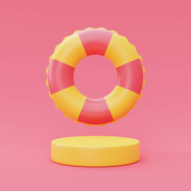 istock 3d rendering of Inflatable swimming ring with podium display isolated on pink background,summer vacation concept,summer elements,minimal style.3d render. 1395480947