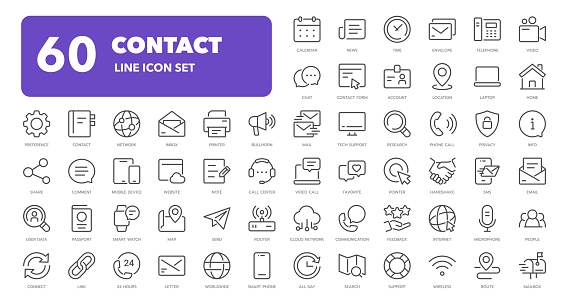 Contact Outline Icons - Adjust stroke weight - Easy to edit and customize