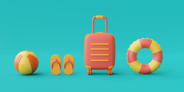 istock 3d rendering of summer vacation concept with suitcase and colorfull summer elements,minimal style.3d render. 1395481198