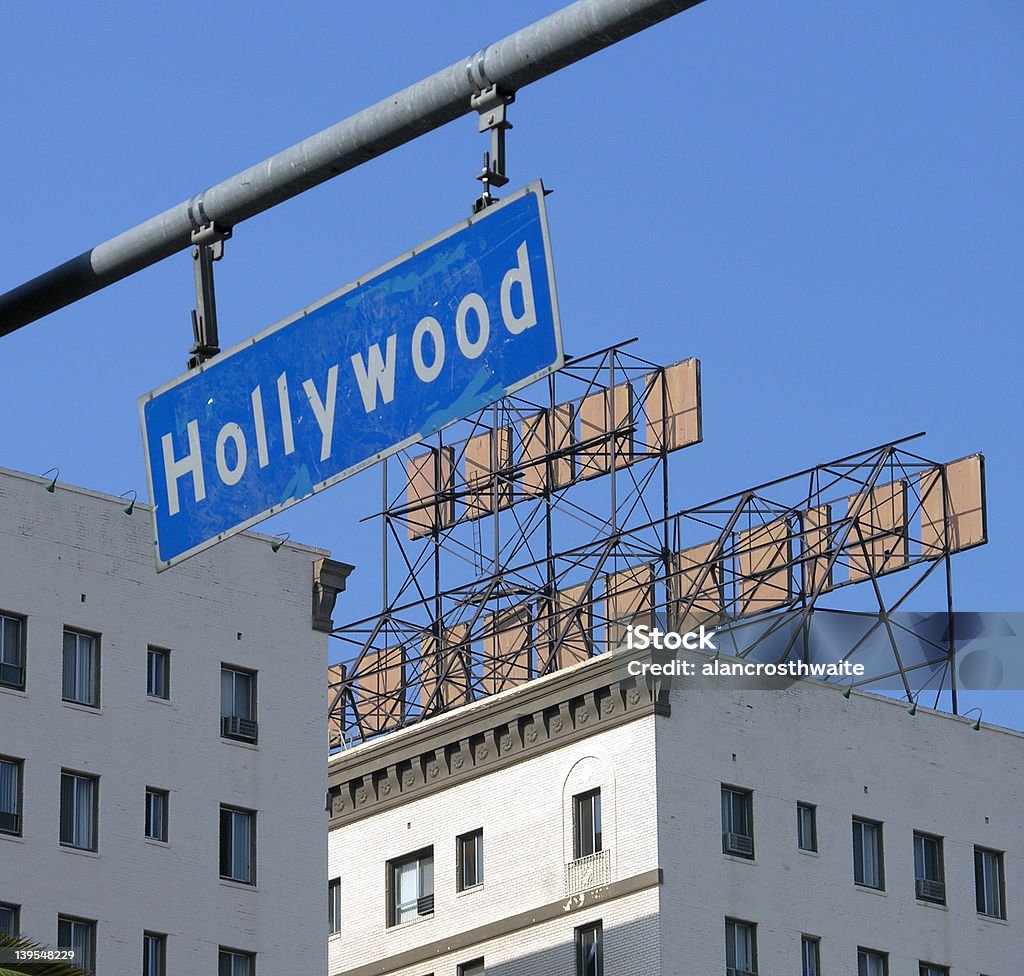 Hollywood Blvd Sign The Hollywood Blvd Sign, Studio Buildings In Background against a clear and blue Los Angeles sky. Hollywood Sign Stock Photo
