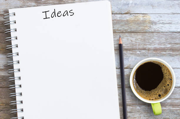 istock Ideas written on a blank notepad with pencil and cup of coffee with copy space. 1395484473
