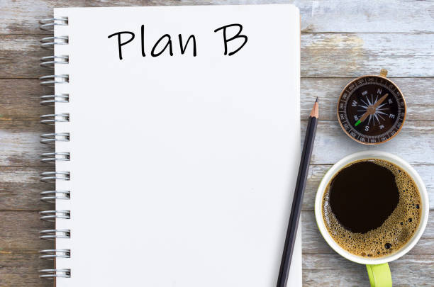 istock Plan B written on notebook with pencil and cup of coffee with copy space. 1395484492