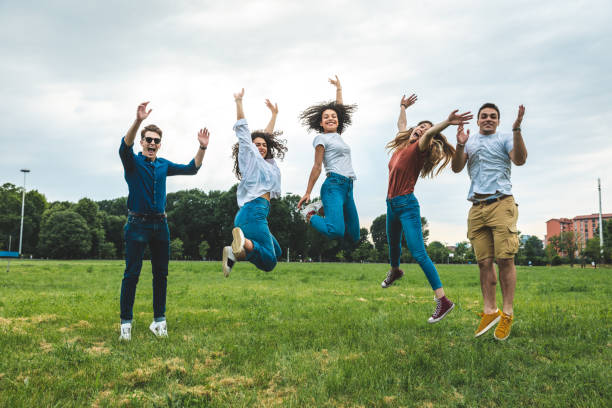Free Stock Photo of Colorful Jumping Indicates Friends Happiness And ...