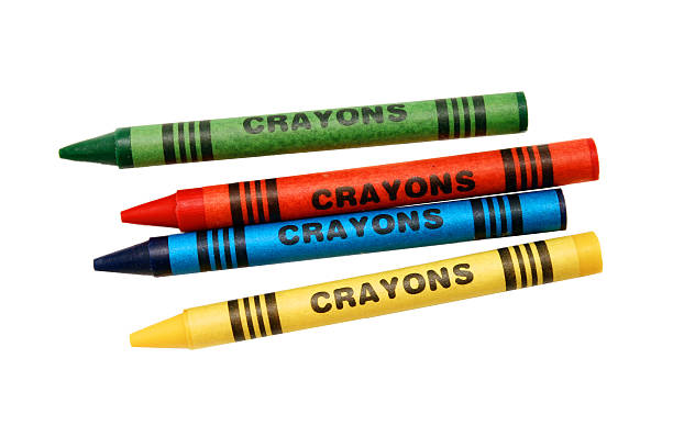 Color Crayons - Red, Blue, Yellow and Green crayons out from box Stock  Photo