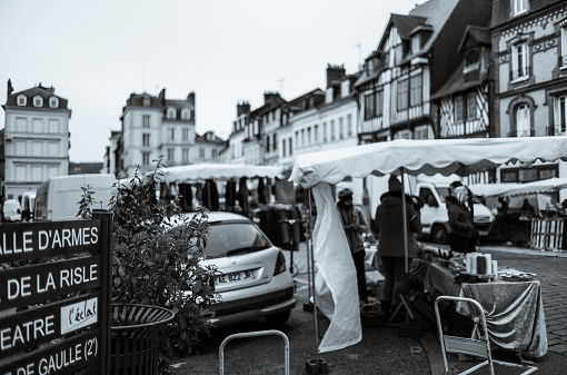 Farmer's market in the town of Pont Audemer in the Normandy region of France.