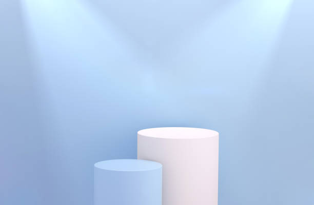 istock Highlights and podium for product display on blue background. 3D Rendering. 1395492599