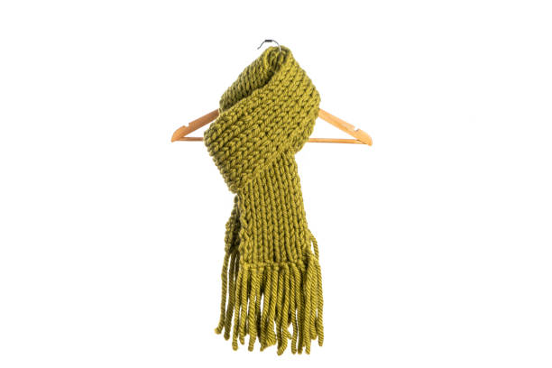 green knitted scarf, isolated, White background stock photo