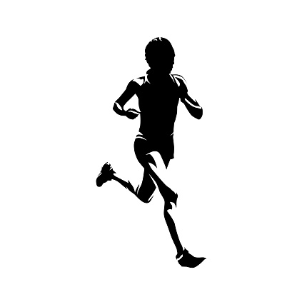 Running woman, abstract ink drawing isolated vector silhouette. Run