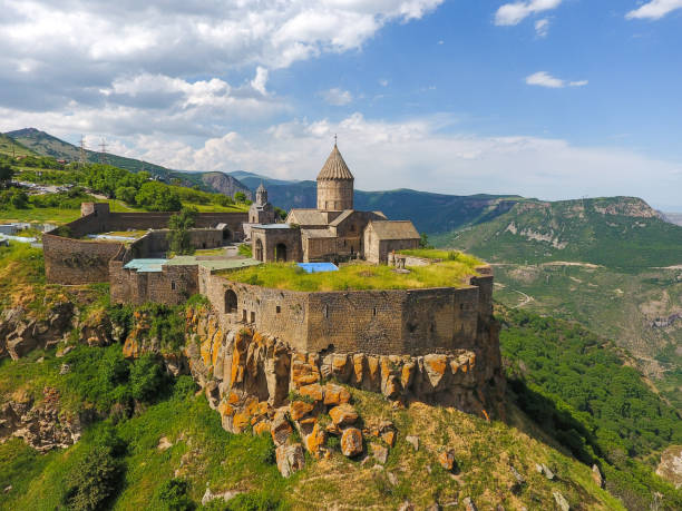 Tatev Monastery and mountain in Armenia stock photo