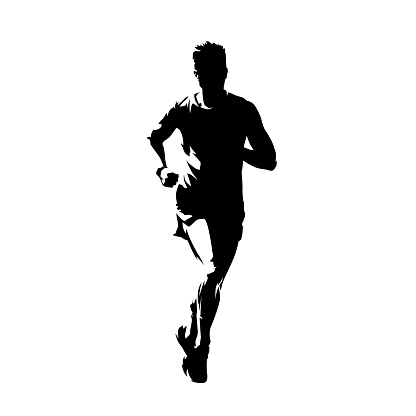 Runner, front view isolated vector ink drawing, abstract silhouette of marathon runner
