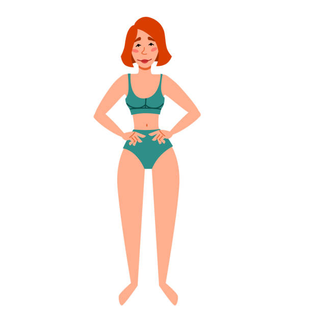 수영복을 입은 여성 캐릭터. 전체 성장에 얇은 유럽 소녀. - bikini bikini top swimwear isolated stock illustrations