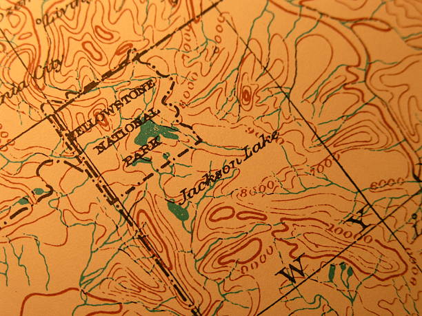 アンティークの地図、イエローストーン国立公園-ジャクソンホール - absaroka range ストックフォトと画像