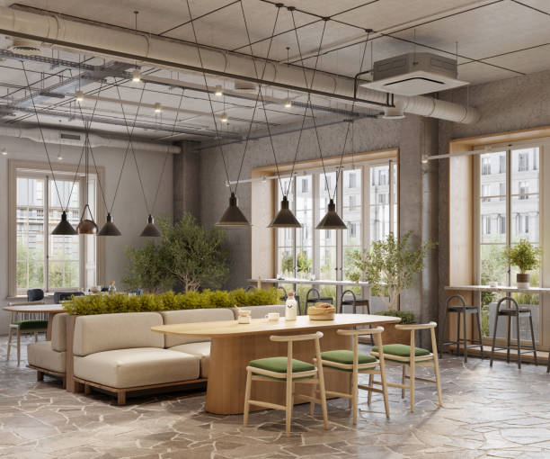 istock 3d interior of a modern cafe 1395504825