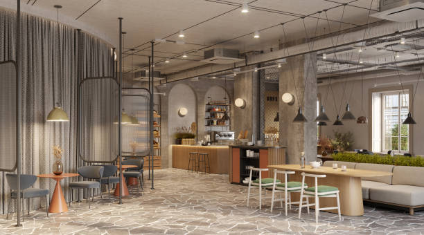 istock Interior design of a coffee shop in 3D 1395505354