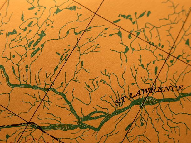 античный карта, река святого лаврентия montreal» - brossard стоковые фото и изображения