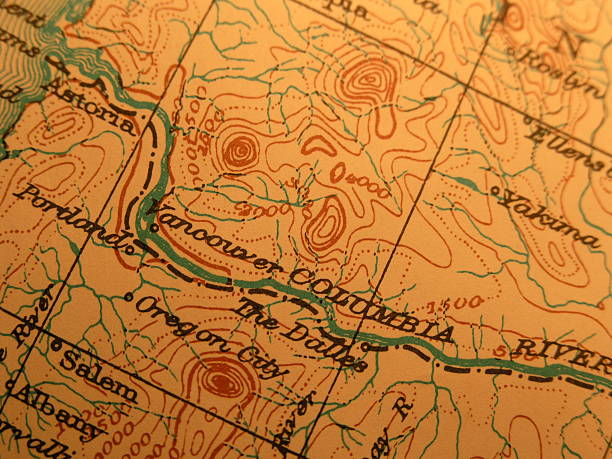 antico mappa, columbia river-dalles - corvallis foto e immagini stock