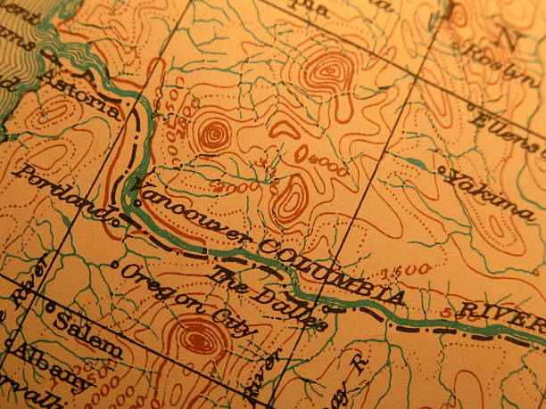 앤틱형 맵, 컬럼비아 강-급류 - corvallis 뉴스 사진 이미지