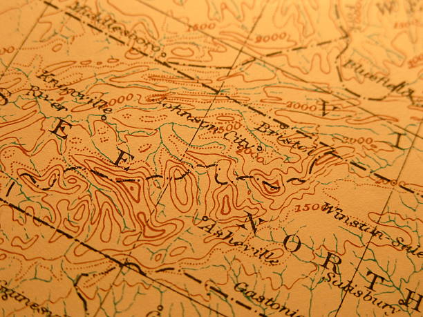 Antique map, Great Smoky Mountains Antique map 1916 government-copyright free. Rich paper texture and warm colors make this a nice background or decor print. Centered on Great Smoky mountains region on boarder of Tennessee and North Carolina. Includes Great Smoky Mtns. National Park tennessee map stock pictures, royalty-free photos & images