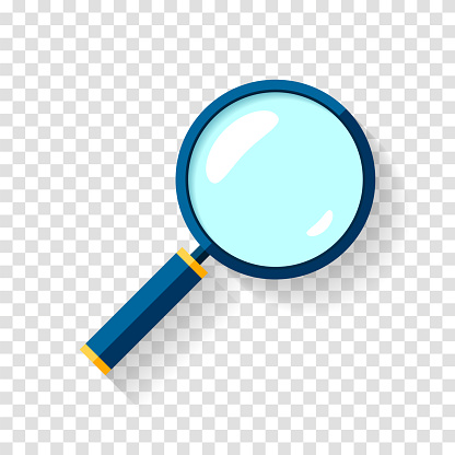 Search loupe icon in flat style, magnifying glass on transparent background. Zoom tool. Vector design object for you project