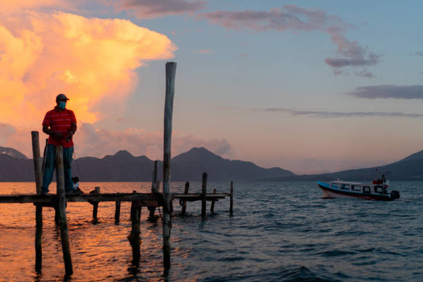 Sunrise at lake atitlan, view from santa cruz la laguna lakeshore