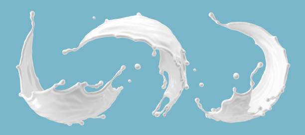 istock 3d illustration, milk splash set with assorted shapes. Abstract liquid clip art collection, isolated on blue background. Moisturizing lotion, white cosmetics splashing 1395511970