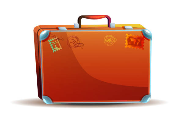 Travel, vacation and beach holiday concept. Suitcase with cartoon style stickers on an isolated white background. Creative vector illustration in EPS format. round the world travel stock illustrations