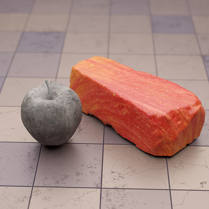 An apple and a brick exchanged materials! 3D digital illustration