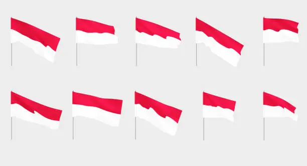 Vector illustration of Monaco flags. Set of national realistic Monaco flags.