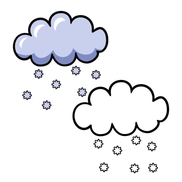 軽い漫画の雪雲、降る雪片、白い背景のベクターイラスト - meteorology sky cloud light点のイラスト素材／クリップアート素材／マンガ素材／アイコン素材