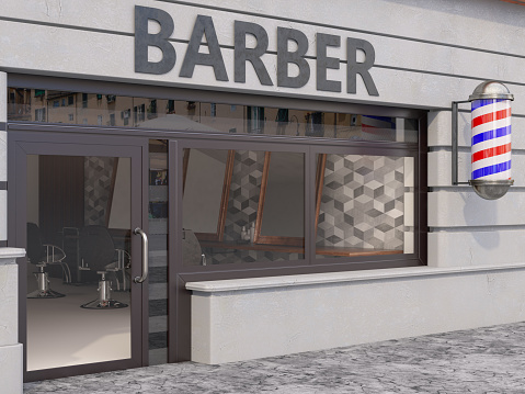 Modern Barber Shop Exterior from Street. 3D Render
