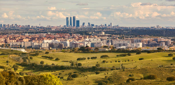 Madrid capital cityscape panoramic view. Madrid skyline. Spain stock photo