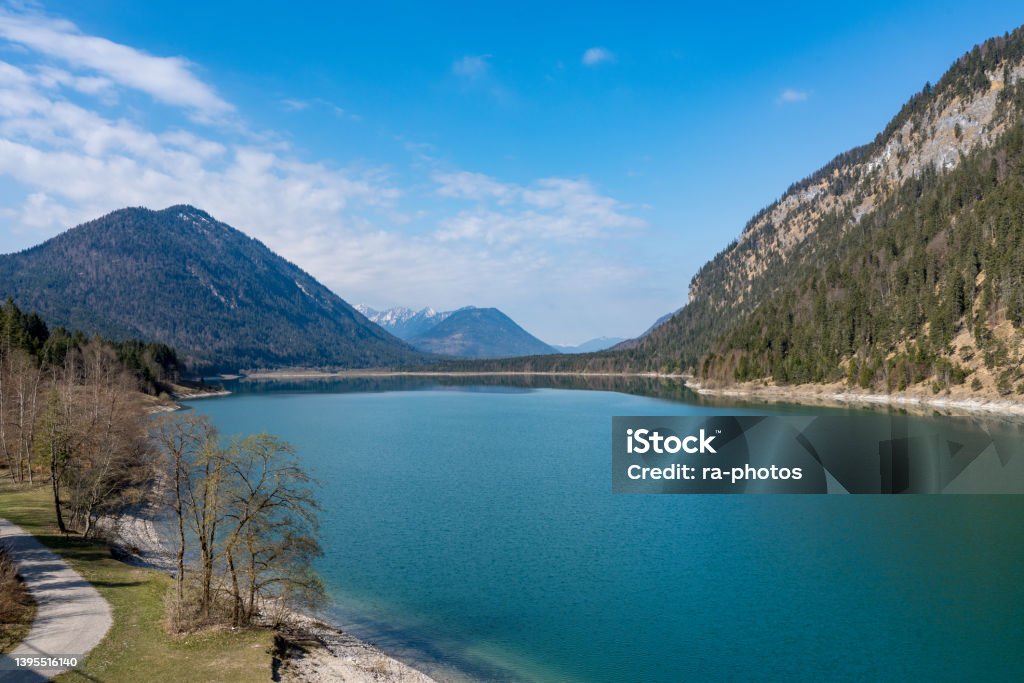 Lake Sylvenstein Sylvenstein lake in the Bavarian Alps Lake Stock Photo