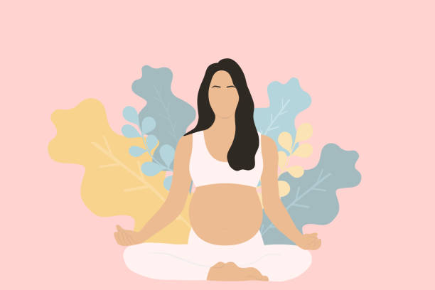 Young Pregnant Woman Meditating In Lotus Position. Relaxation Exercise During Pregnancy. Young Pregnant Woman Meditating In Lotus Position. Relaxation Exercise During Pregnancy. pregnant clipart stock illustrations